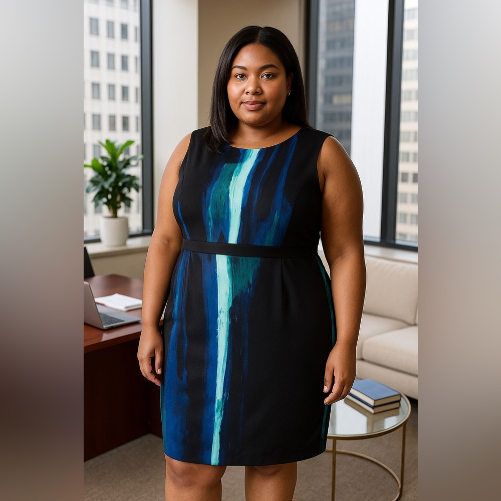 Calvin Klein Shift Dress Plus Size 16 Black Career Office Work Minimal Modest